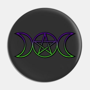 Triple Moon Goddess Purple Green Pin