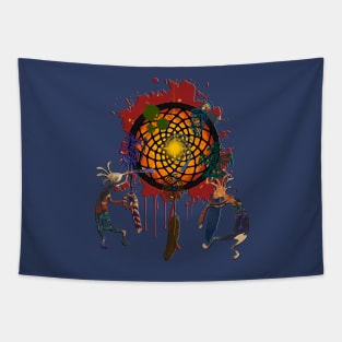 Kokopelli Musican Dreamcatcher Of Earth Tapestry