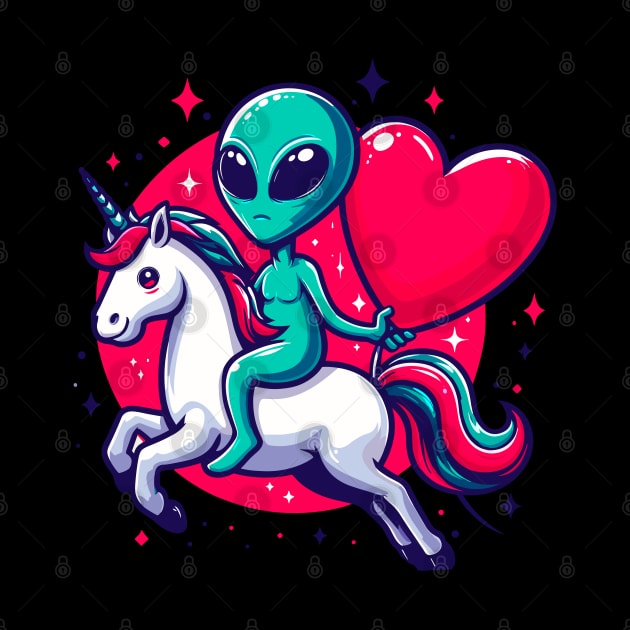 Funny Valentine Day Believer Ufo Alien Riding Unicorn by Outrageous Flavors