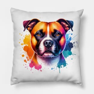 Bright Watercolor Staffordshire Terrier Pillow