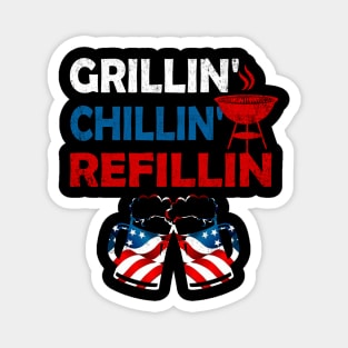 Grillin Chillin and Refillin Funny BBQ Beer Drinking Graphic Magnet