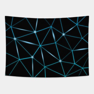 Geometric black triangles blue lines Cyan bright shiny Elegant mesh pattern cool light shining modern blue abstract galactic futuristic Tapestry