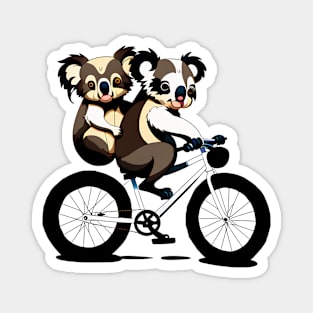 Koalas riding a bicycle, cartoon style art Magnet