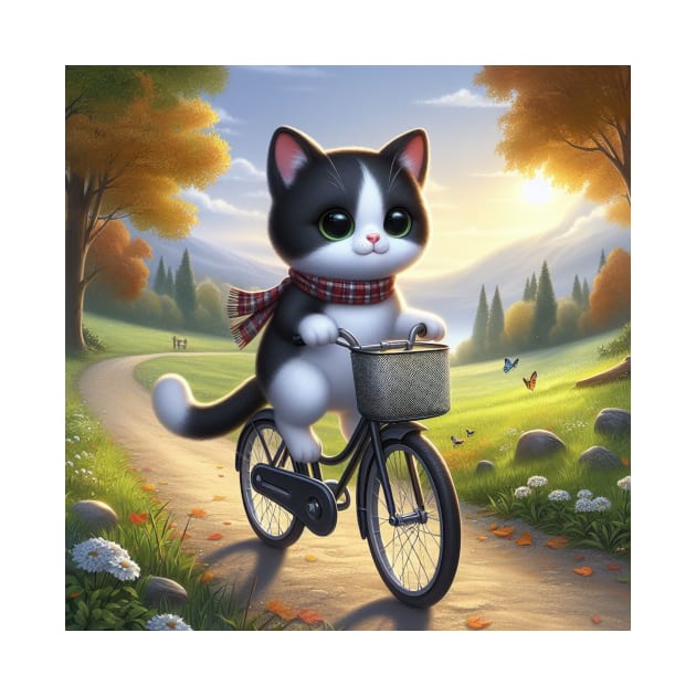 Cute cat on a bike by grazkaa