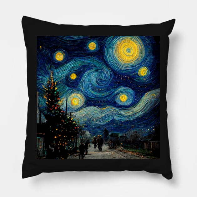 When christmas meets starry nights - conceptual art Pillow by FunartsbyM