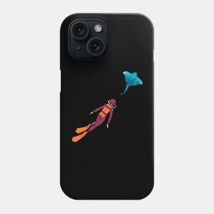 diver observes a stingray, minimalistic graphics for diving addict Phone Case