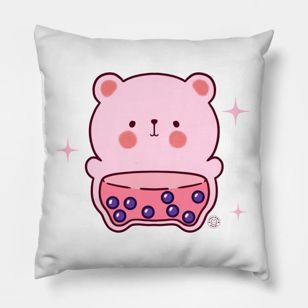 Pink Boba Bear Pillow by GeraldineDraws