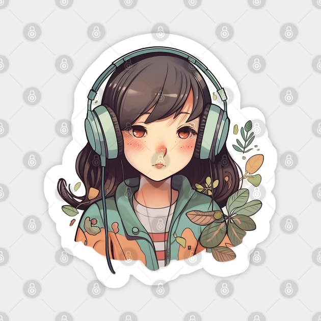 Cute headphone anime girl Magnet by AestheticsArt81