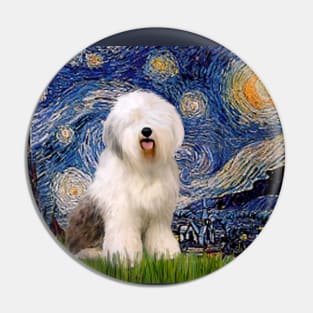 Starry Night Adapted to Feature an Old English Sheepdog Pin