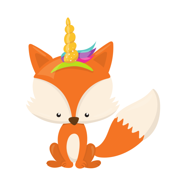 Unicorn Fox, Cute Fox, Little Fox, Orange Fox by Jelena Dunčević