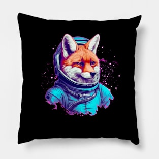 Vaporwave Retrowave Fox Astronaut - Space Colorful Illustration Pillow