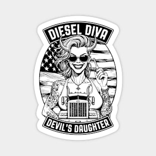 Woman Trucker Diesel Diva Female Devil Truck Driver USA Flag Magnet