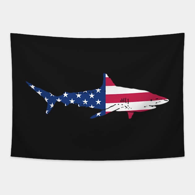 Patriotic Shark with the US Flag Tapestry by RJCatch