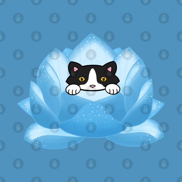 Cat and a blue lotus flower by Purrfect