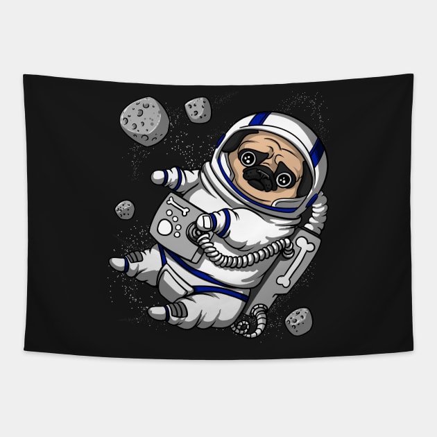 Pug Dog Space Astronaut Tapestry by underheaven