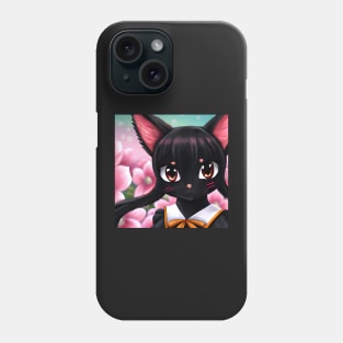 Anime Kawaii Black Cat Girl With Uniform Phone Case