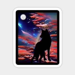 Wolf In Twilight Looking In The Night Sky Magnet