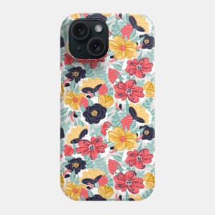 Pastel Colorful Flowers on Gray Background Phone Case