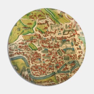 Antique City Map of Rome, Italy with Fortification Pin