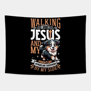 Jesus and dog - Miniature American Shepherd Tapestry