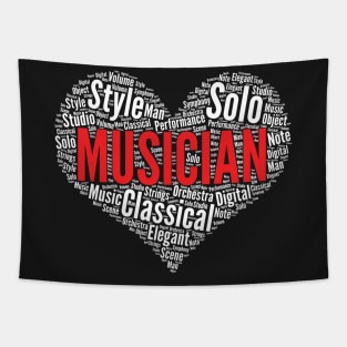 Musician Heart Shape Word Cloud design Tapestry