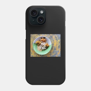 Thai street food. Asian yellow egg noodle with chicken and shrimp on cement background. Phone Case