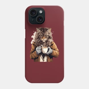 Maine Coon Cat Drinking Coffee Phone Case