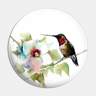 Hummignbird and Magnolia Flowers Pin