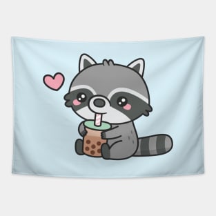 Cute Raccoon Loves Boba Tea Tapestry