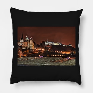 View to Edinburgh Castle Over Waverly Railway Station - Scottland Pillow