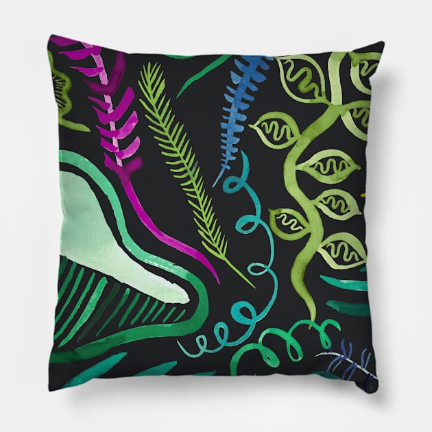 Leaf Tropical Jungle Forest Black Pillow by ninoladesign