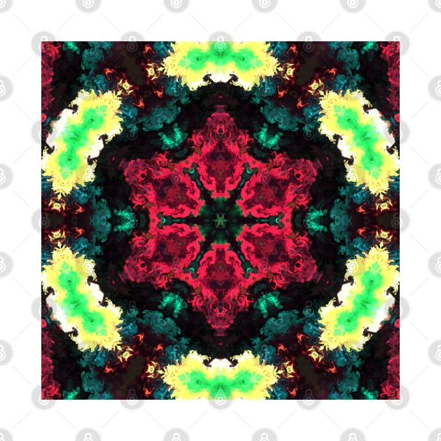 Psychedelic Hippie Flower Red Teal Black and Green by WormholeOrbital