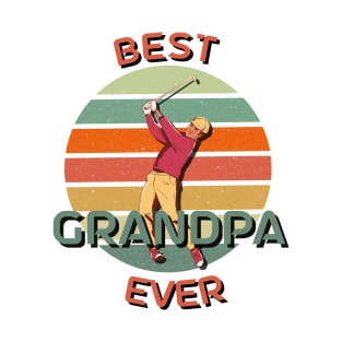 Best Grandpa Ever Golfing Grandad Retro Sunset T-Shirt