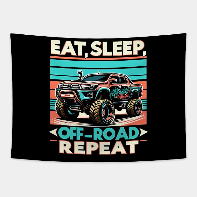 4x4 Adventure Series: 'Eat, Sleep, Off-Road, Repeat' Off-Roading Tee Tapestry by Gelo Kavon