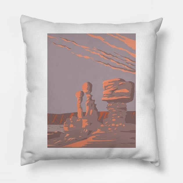 Rock Formations Ischigualasto Provincial Park in San Juan Province Argentina WPA Art Deco Poster Pillow by retrovectors