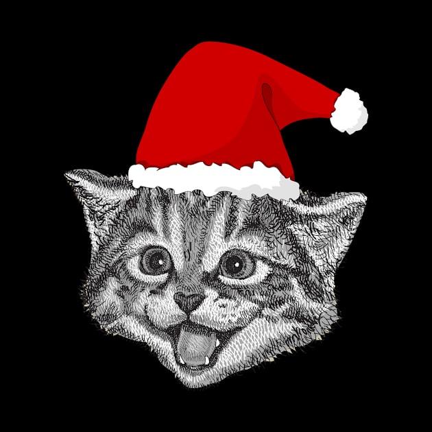 Adorable Cat Santa Art Tabby Cat Lover Gift by twizzler3b