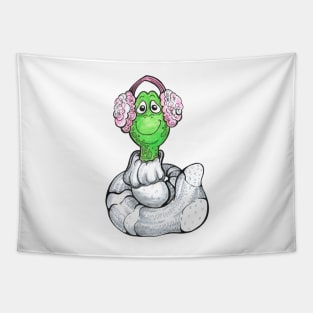 funny snake in headphones and toe Tapestry