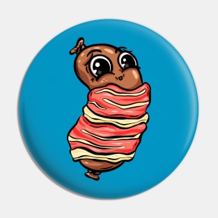 Pig in Blanket Bacon Sausage Cartoon Character Pin