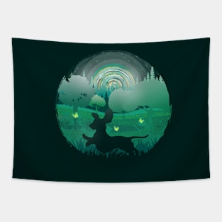 Happy dog landscape Tapestry