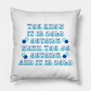 You Know It Is Cold Outside When You Go Outside and It Is Cold Pillow