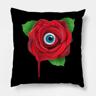 Spooky red rose with eyeball Pillow