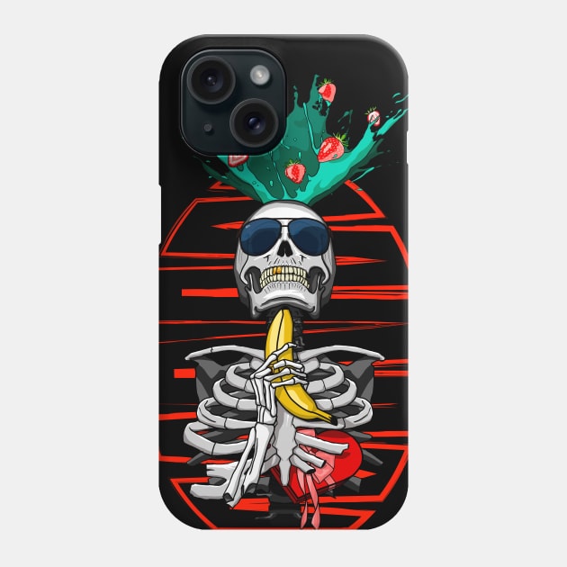 Banana Strawberry Headshot Skeleton. Orange Lines Phone Case by CrimsonsDesign