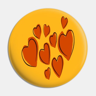 Cute Hearts Hand Drawn Orange Romantic Doodle Pin