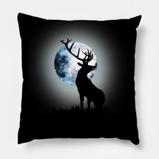 deer illustration and blue moon Pillow