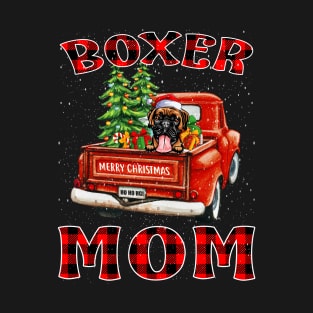 Christmas Boxer Mom Santa Hat Truck Tree Plaid Dog Mom Christmas T-Shirt