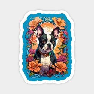 Cute French Bulldog puppy retro vintage floral design Magnet