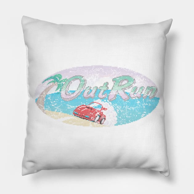 Outrun Logo (faded and weathered) Pillow by GraphicGibbon