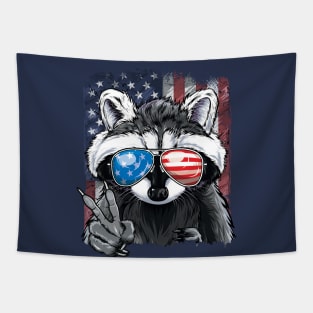 Patriotic Raccoon American Flag 4th of July Tapestry