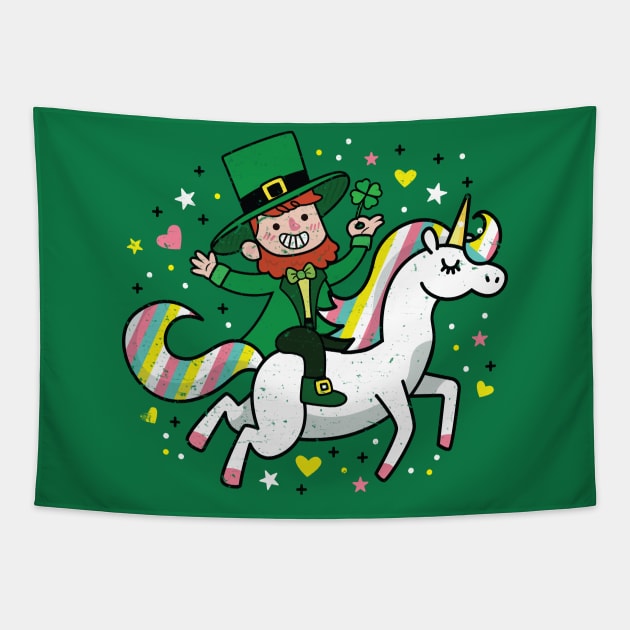 Leprechaun Riding a Unicorn T-Shirt Funny St Patrick's Day Tapestry by ghsp