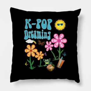 K-POP Dreaming with flowers, clouds and rainbow Pillow